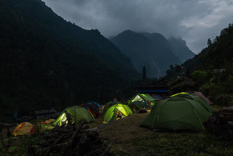Camping at Night During Dhaulagiri Trek